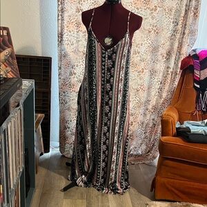 Elegant Floral Striped Maxi Dress